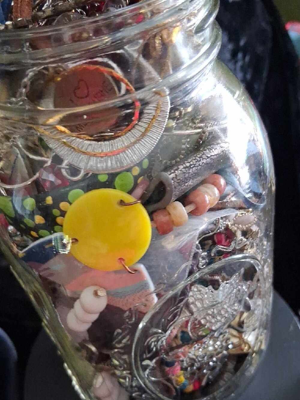 Jewelry Jar Lot Of Mixed Bracelets Earrings Necklaces & Rings - Picture 9 of 14